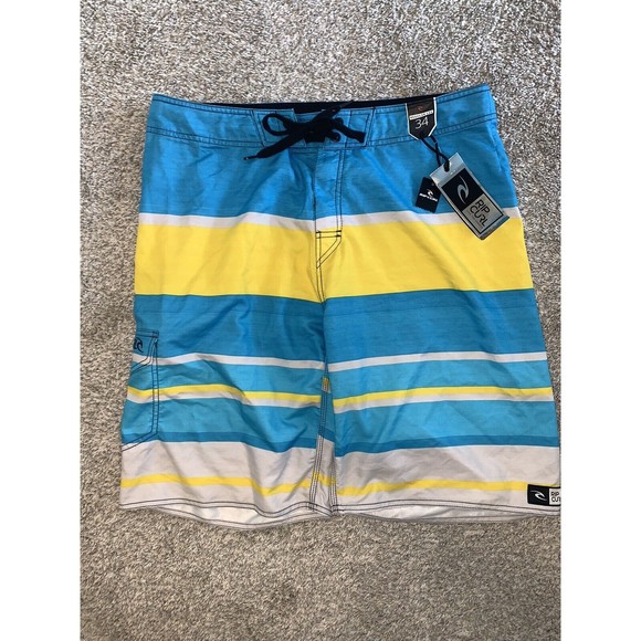 RIP CURL SYSTEM MENS BOARD SHORTS Swimming Trunks Blue/Yellow/White Size 34 - Picture 1 of 6